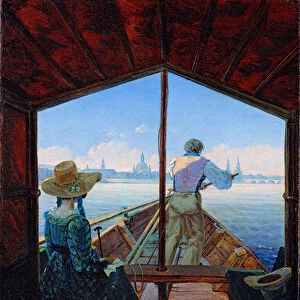 "Petit matin sur l Elbe"promenade en bateau sur l Elbe pres de Dresde (Barge Trip on the Elbe near Dresden (Morning on the Elbe) Peinture de Carl Gustav Carus (1789-1869)