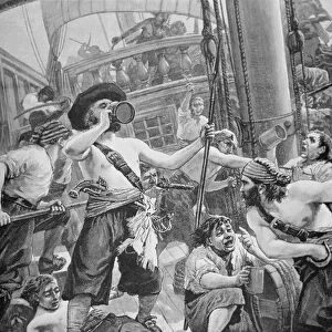Pirates capturing a ship (engraving)