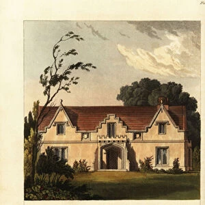 Plan and elevation of a Regency Era, Gothic style cottage, 1817 (engraving)