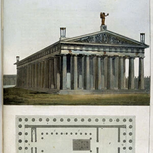 Plan and view of the temple of Jupiter (Zeus) Olympian in the Greek antiquite - in "The ancient and modern costume"by Jules Ferrario, ed. Milan, 1819-1820