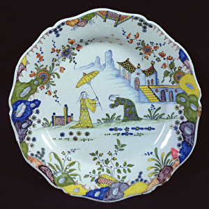 Plate, decorated in the Chinoiserie style, created in Rouen (ceramic)