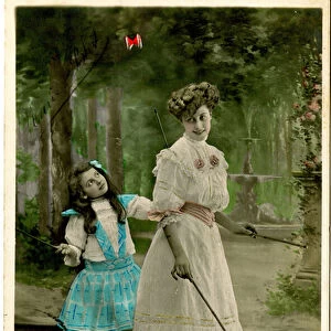 Playing diabolo, 1908 (coloured photo)