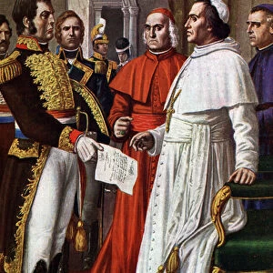Pope Pius VII, prisoner at the castle of Fontainebleau, consented to sign, on 25 / 01 / 1813, the Concordat of Fontainebleau (1813), by which he abdicated his temporal sovereignty