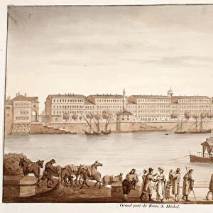 Porto di Ripa Grande and Ospizio di S. Michele, 1833 (etching with brown wash)