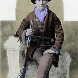 Portrait of Calamity Jane (1852-1903), Scout of General Crook sitting with his rifle