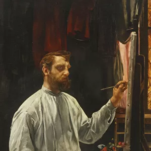Portrait de Leon Frederic, Standing Half Length at His Easel, 1900 (oil on canvas)