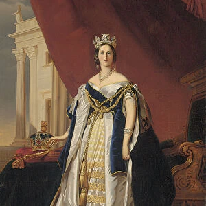 Portrait of Queen Victoria in coronation robes (oil on paper laid down on canvas)