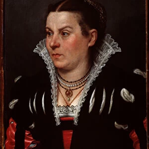 Portrait of a rich lady - oil on canvas, 16th century