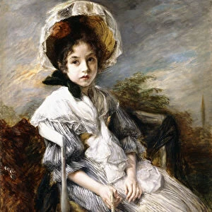 Portrait of a Young Girl Seated in a Landscape, (oil on canvas)