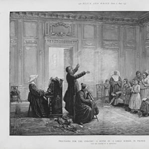 Practicing for the Concert - a Scene in a Girls School in France (litho)