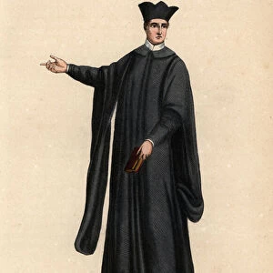 Priest of the Congregation of the Oratory, France, Pretre de l Oratoire en France Handcoloured woodblock engraving after an illustration by Jacques Charles Bar from Abbot Tirons Histoire et Costumes des Ordres Religieux