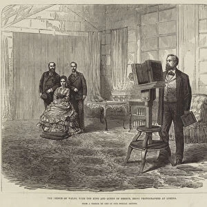 The Prince of Wales, with the King and Queen of Greece, being photographed at Athens (engraving)