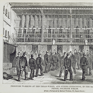 Prisoners Working at the Tread-Wheel and Others Exercising in the 3rd Yard of