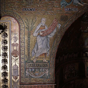 Prophet Isaiah and symbols of evangelists Mark and mathew, anonymous mosaic from the apse