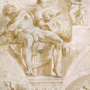The Prophet Jonah and Two Destroyed Lunettes (design for the Sistine Chapel)