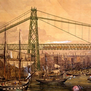 Proposed Railway Bridge over the Thames, near the Tower (hand-coloured aquatint)