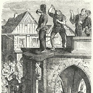 A public flogging in Germany during the reign of the Holy Roman Emperor Maximilian I (engraving)