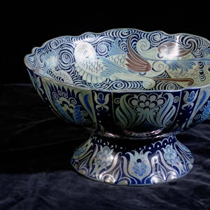 Punch Bowl with ship in the centre and a frieze of fish and waves round the rim