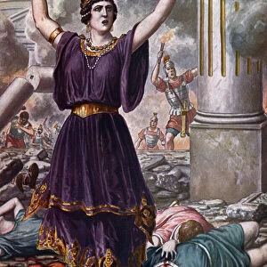 Third Punic War and Destruction of Carthage, 146 BC: Suicide of the Wife of Hasdrubal the Boetharch, General Carthaginiis - Third punic war, siege of Carthage by roman soldiers: suicide of the wife of carthaginian general Hasdrubal the Boetharch