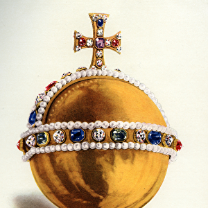 The Queens Orb from the Crown Jewels of England, 1919 (colour litho)