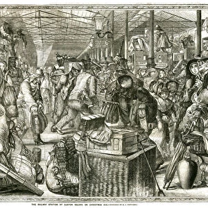 The railway station at Euston Square, London, on Christmas Eve (engraving)
