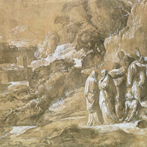 The Raising of Lazarus (pen and brown india ink and black chalk on brown paper)