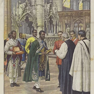 Ras Makonnen Brings A Votive Cross To The Dean Of Westminster Abbey, London, For Health... (colour litho)