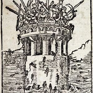 Rats attacking a tower - 16th century German engraving