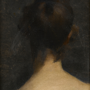 Rear view, head and shoulders, of a young woman, c. 1885 (oil on canvas)