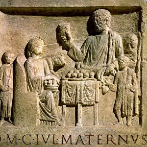 Relief depicting a family meal (stone)
