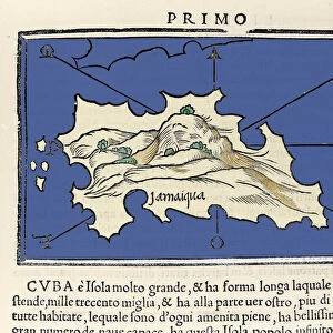 Representation of the island of Jamaica. Isolario (map of islands) by Benedetto Bordone