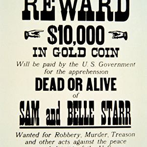 Reward poster for Belle Starr, c. 1882 (print)