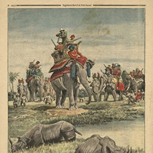 A rhinoceros hunt in honour of King George V (1865-1936), illustration from Le