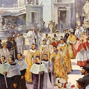 A Roman Catholic procession (colour litho)