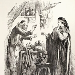 Romeo buys poison from the apothecary, illustration from Romeo and Juliet, from The