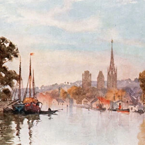Rouen from the River (colour litho)