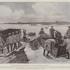 Russian Military Methods, Cossacks crossing a River in Boats extemporised from Wagons (litho)