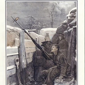 "Sat on the end of my bayonet like a bloomin Christmas card, he did"(colour litho)