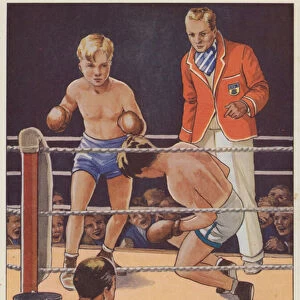 Schoolboy boxing match (colour litho)