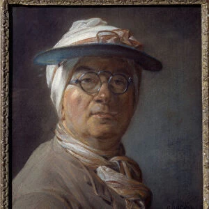 Self-portrait called portrait a green lampshade Pastel painting by Jean Baptiste Simeon