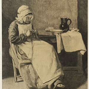 Servant Knitting, 1861 (charcoal & black chalk with stumping & erasing on beige laid