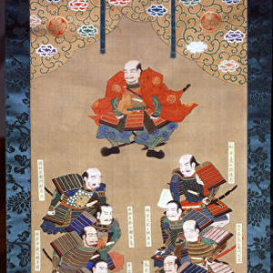 Shogun of the Tokugawa family with the 16 noble Samurai, 17th century (silk painting)