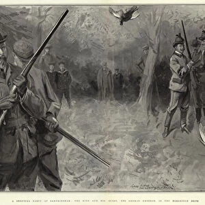 A Shooting Party at Sandringham, the King and his Guests, the German Emperor, in the Horseshoe Drive (litho)