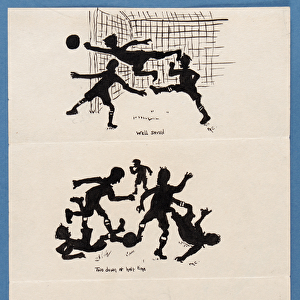 Three silhouettes of footballers (pen & ink on paper)