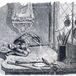 The snake and the file - Fables by La Fontaine, 19th century (engraving)