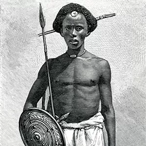 Somali warrior of the Ouadan clan, 1885 (engraving)