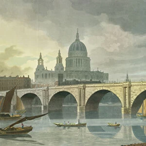 South West view of St Pauls Cathedral and Blackfriars Bridge, 1810 (colour engraving)