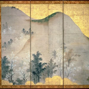 Spring Landscape (pen & ink, colour, gold paper on panel) (see 216557)