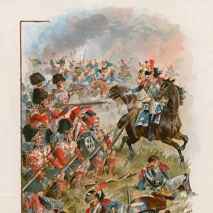 Square of the 42nd Highlanders charged by French cuirassiers at Quatre Bras, 16 June 1815 (chromolitho)