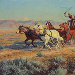 Stagecoach Pursued by Mounted Indians, 1912 (oil on canvas)